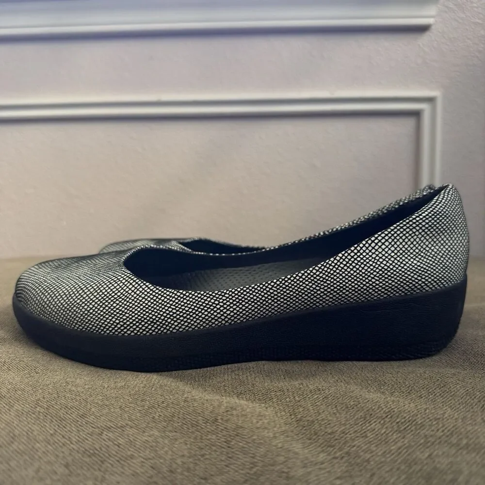 FitFlop Super Ballerina Ballet Flats Black Foil Comfort Slip On Womens 6.5 - Picture 4 of 9